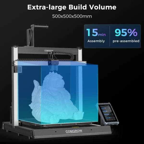 Comgrow T500 Large 3d Printer 7" Klipper Direct Drive Xyz Linear Rails 500*500*500mm